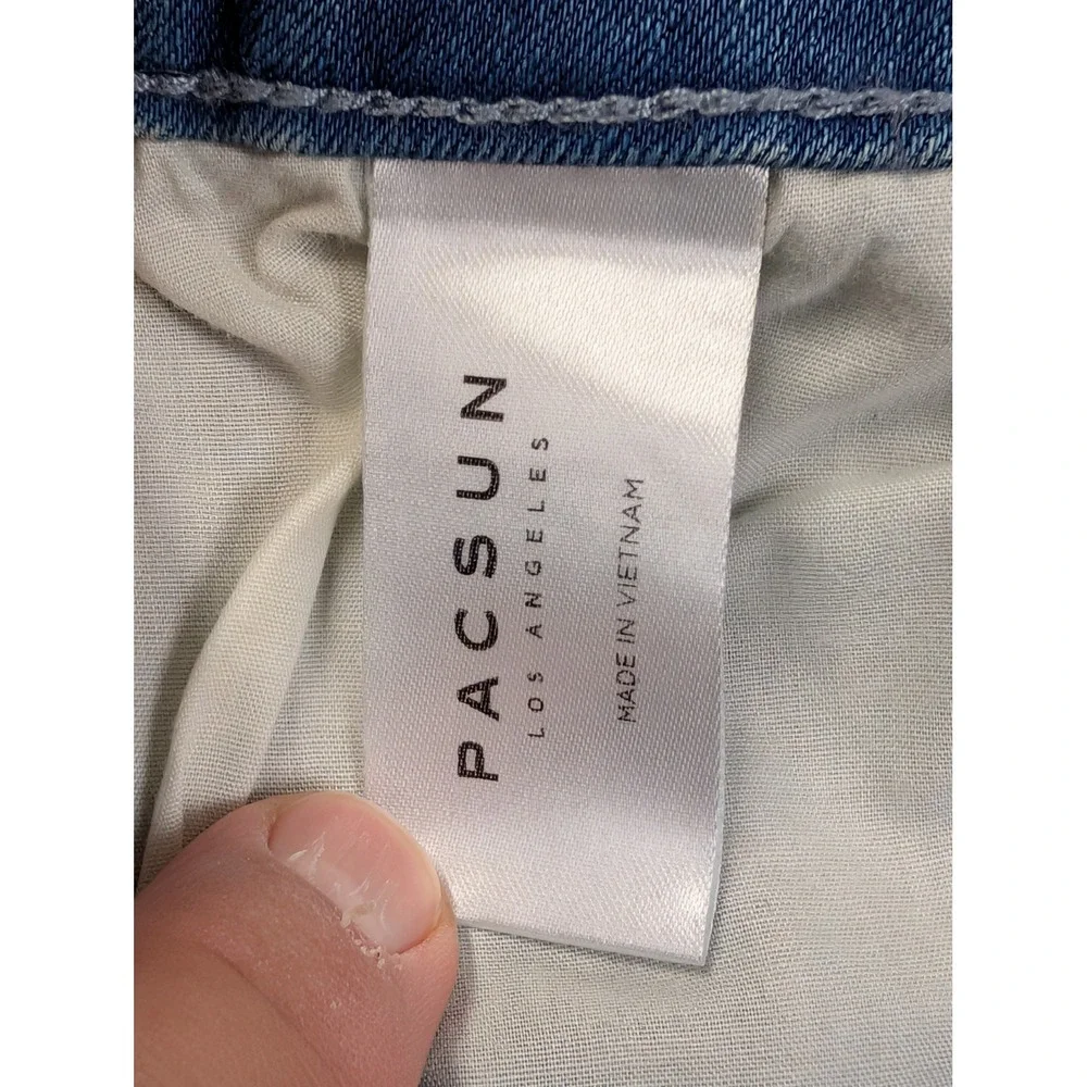 PacSun Mens Skinny Jeans 32 x 30 Paint Splatter Distressed Light Wash Blue